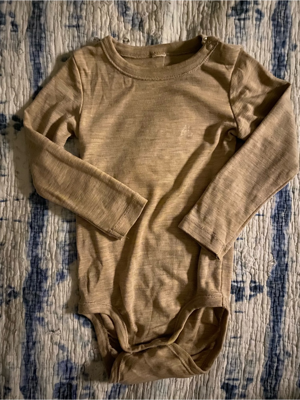 H&M Long-Sleeve 100% Merino Wool Baby Bodysuit in Beige